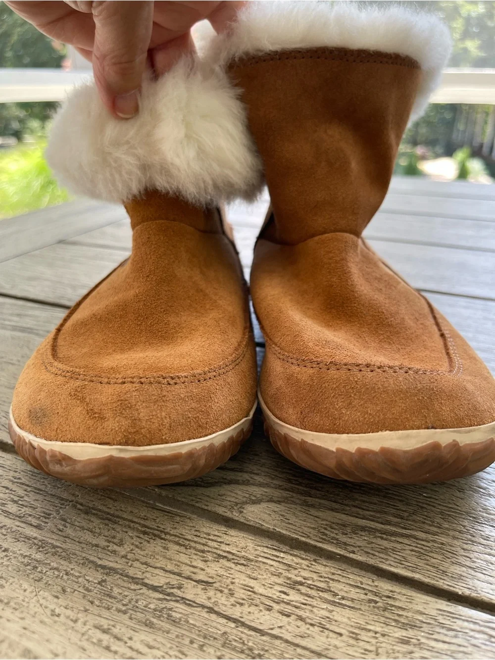 Sorel Womens Out n About Tan Suede Shearling Cuff Slip-On Boot Size 8.5